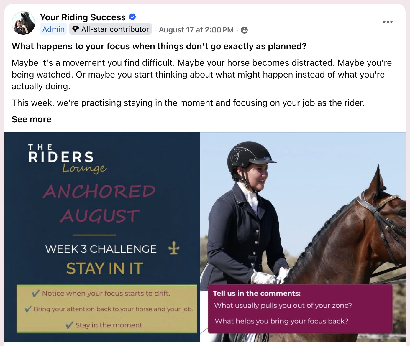 A recent Riders Lounge weekly challenge