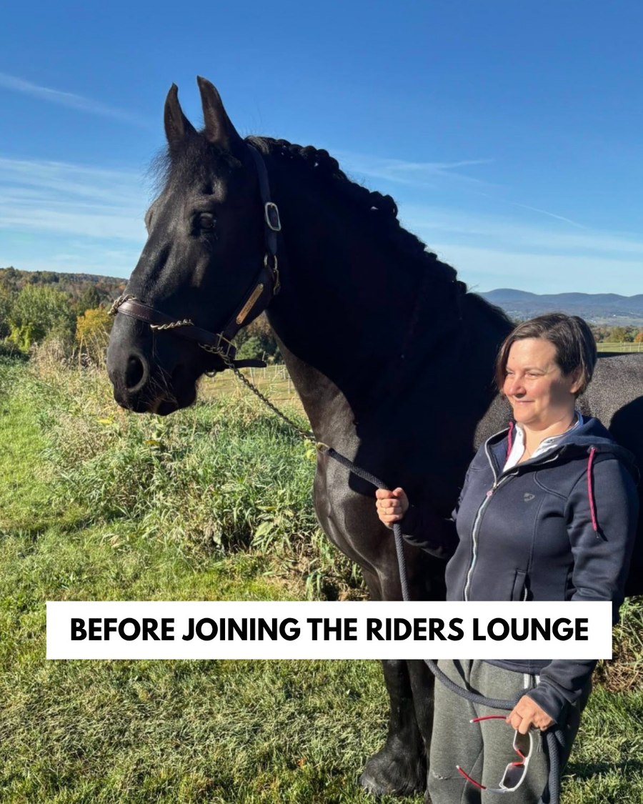 A member with her horse before joining the Riders Lounge